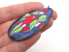 Vintage Mid Century MCM Colorful Red Green Blue Enamel Copper Teardrop Pendant