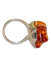 Vintage Baltic Cognac Amber Sterling Silver Ring US 6 1/4