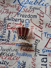 Carolee Red White and Blue Top Hat Brooch Pin Rhinestones