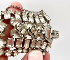 Vtg Estate Piece 7 Rows Rhinestones w/Safety Chain Runway Statement MINT