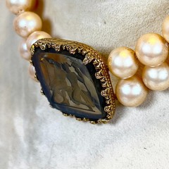 LES BERNARD Faux Pearl Choker Necklace Intaglio Lovers Cameo Hermes Aphrodite