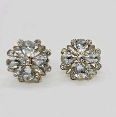 Crystal Flower Pierced Earring Silver Tone White Couture .75 im