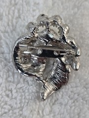 Vintage Silver Leaf Faux Pearl Flower Brooch with Rhinestones 1.25 inch