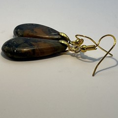 Brachiated Agate Green/Orange Earrings Gold-Plated French Wire Natural Gemstone