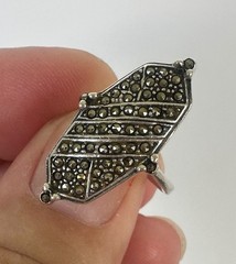 Vintage 925 Silver Art Deco Pavé Marcasite Navette Cocktail Ring Size 5.5