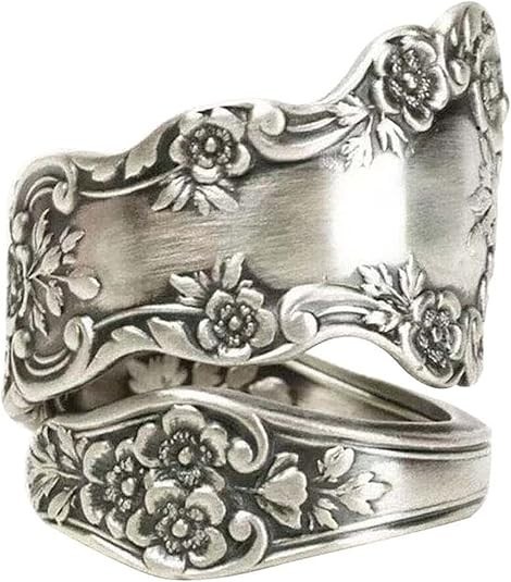 925 Sterling Silver Oxidized Spoon Adjustable Ring Vintage Style Women’s Jewelry
