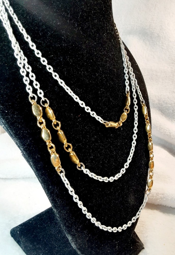 ** RARE Vintage Crown Trifari White & Goldtone Station Necklace – 56 In. **