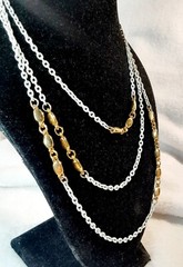 ** RARE Vintage Crown Trifari White & Goldtone Station Necklace – 56 In. **