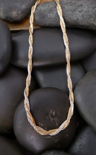 NEW Liquid Silver and Gold Fine Bead Twisted Necklace 23 Inches, Native American