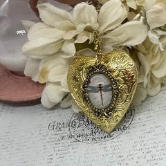 Gold Heart Locket Glass Birthday Anniversary Wedding Dragonfly Cameo Necklace