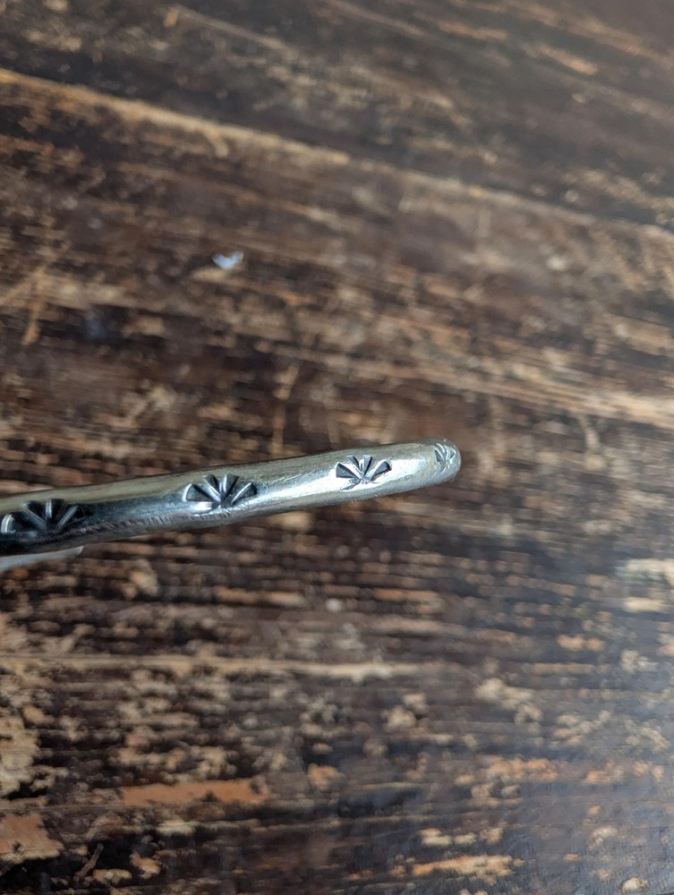 Vtg 90s Southwestern Style Sterling Silver Cuff Bracelet Hand Stamped Sunrise