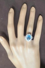 Vintage 18K White Gold Engagement Ring 2.84ct. Natural Teal Blue Sapphire Oval