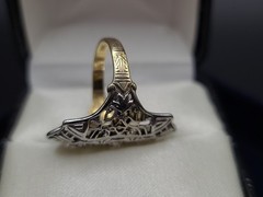 Vintage 14KT GE Art Deco Filigree Glass Stone Ring Size 6.5