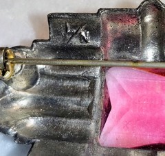 Antique Little Nemo Art Deco Brooch Silvertone Dark Pink Multi Color Rhinestone