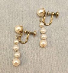 Genuine Pearl Graduated Beaded H.G. G.F. Screw Back Vintage Dangle Earrings