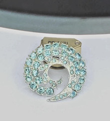 Brooch Icy Aquamarine Rhinestones Paisley Swirl Brooch Prong Set