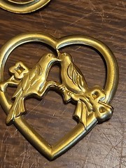 Lot Of 100 Hearts With Bird France Vintage 60s Brass Stampings Findings Jewelry
