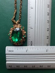 Vintage Jewelry, Green Stones and Chain Pendant, Antique Jewelry, Made in USSR