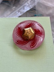 Large Vintage Glass Pinwheel Red Pink Button Made To Be Pin Brooch 1 3/4 Inch