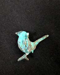 Wonderful Green Bird Brooch/Pin with Blue Glass Stone Set in Oxydated Metal