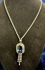 Vintage London Blue Topaz Color Rhinestone Necklace Choker 16” Glass