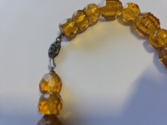 Vintage Amber Glass Beaded Necklace, Round Ball/Bead Chain, Faceted Beads, Clasp