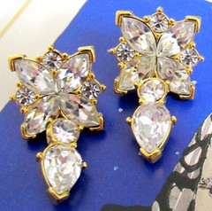 Vtg Runway MONET 80s GP Floret w Icy Swarovski Crystal Dangle Earrings Posts Exc