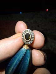 Vintage Designer 1992 Bronze Pave Gemstone Olive Tourmaline Blue Melon Earrings