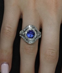 Vintage 3.0ct GIA Ceylon Blue Sapphire & 1.10ct Diamond Platinum Ring, Size 6