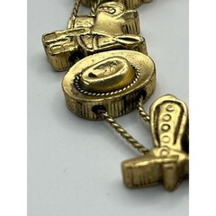 Vintage 1995 BG Western Slide Charm Bracelet Gold Tone Cowboy Boot Hat Wagon