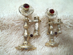 Vintage GERRY’S Telephone Pins, 2 Sizes, Gold Tone Metal, Red Crystals