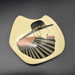 Ceramic 1980s Woman in Hat Brooch Art Deco Revival Vintage Jewelry