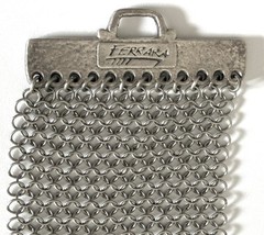Vintage Silver Tone Signed Anthony Ferrara Mesh Bracelet Rhinestones