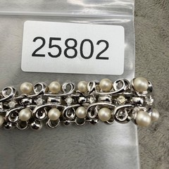 Vintage Rhinestone Bracelet Silver Tone Faux Pearl READ 7”