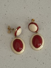 Joan Rivers Red and White Screw/ Clip Drop Earrings MINT