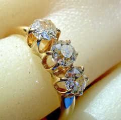 Original EARTH MINED DIAMOND 3 stone Deco Anniversary Wedding Ring Antique Band