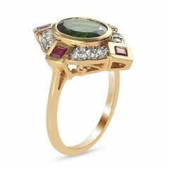 3.45Ct Art Deco Style Green Lab Created Emerald Engagement 14K Gold Finish Ring