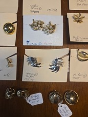 Lot 14 Pairs Vintage TRIFARI Earrings Signed Crown TM 1940s-90s Gold Tone Pearl