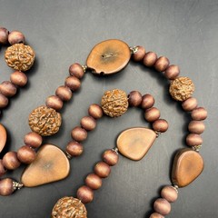 Chunky Boho Beaded Necklace Wooden Nut Seed Chocolate Brown Long 32” In Vintage