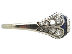 Art Deco 2CT Lab-Created Diamond &Sapphire Engagement 14K White Gold Finish Ring