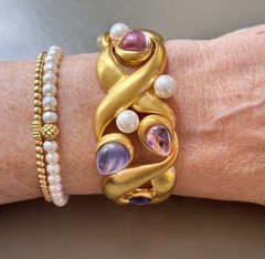 Vintage Signed MARVELLA Bracelet, Brooch Earring Set, Pink Lavender Faux Pearl