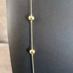 Vintage Gold Tone Ball Bead Station Necklace Long Single Strand Chain 28″