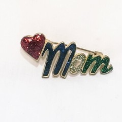 Love Heart Mom Glitter Fashion Brooch Mother’s Day 2″ Red Blue Green