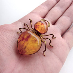Vintage Soviet spider brooch. Amber-honey color. Made in the USSR.