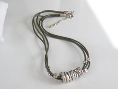 Silpada Sterling Silver 925 Green Leather Station Necklace