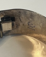 Vintage Mexican 925 Silver 1″ Sectional Hinged Abalone Cuff Bracelet 6.5 In