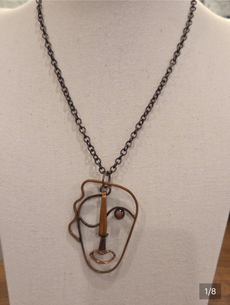 Vintage Rebajes Modern Kinetic Picasso Style Face Necklace