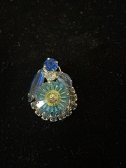 JULIANA D&E Delizza Elster Blue MARGARITA Rivoli Rhinestone Brooch Earring 3″