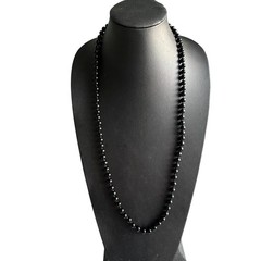 Vintage Long Necklace Jet Black Round Glass Beaded Flapper NO Clasp 32 inches