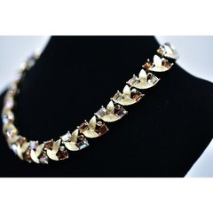 Francois Vintage Crystal Leaf Necklace Collar Baguette Rhinestone Signed Bin4